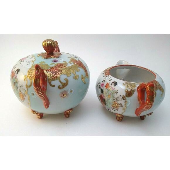 Hand Painted Japanese Geisha Girl Sugar Bowl & Creamer - Picture 7 of 12